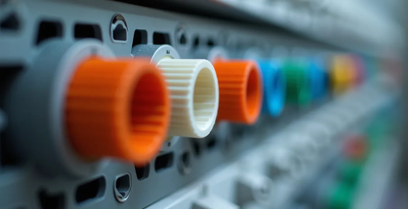 Installation de gaines ICTA colorées dans une gaine technique logement moderne