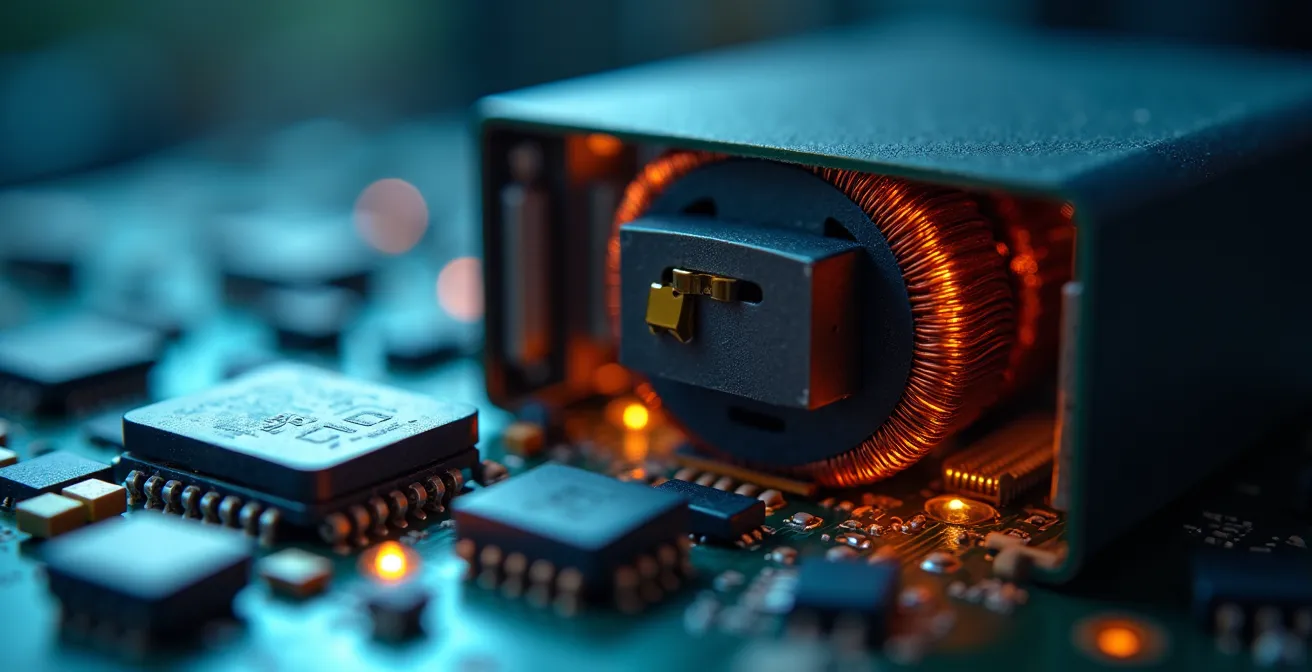 Schéma du parcours de l'électricité depuis la prise murale jusqu'au smartphone