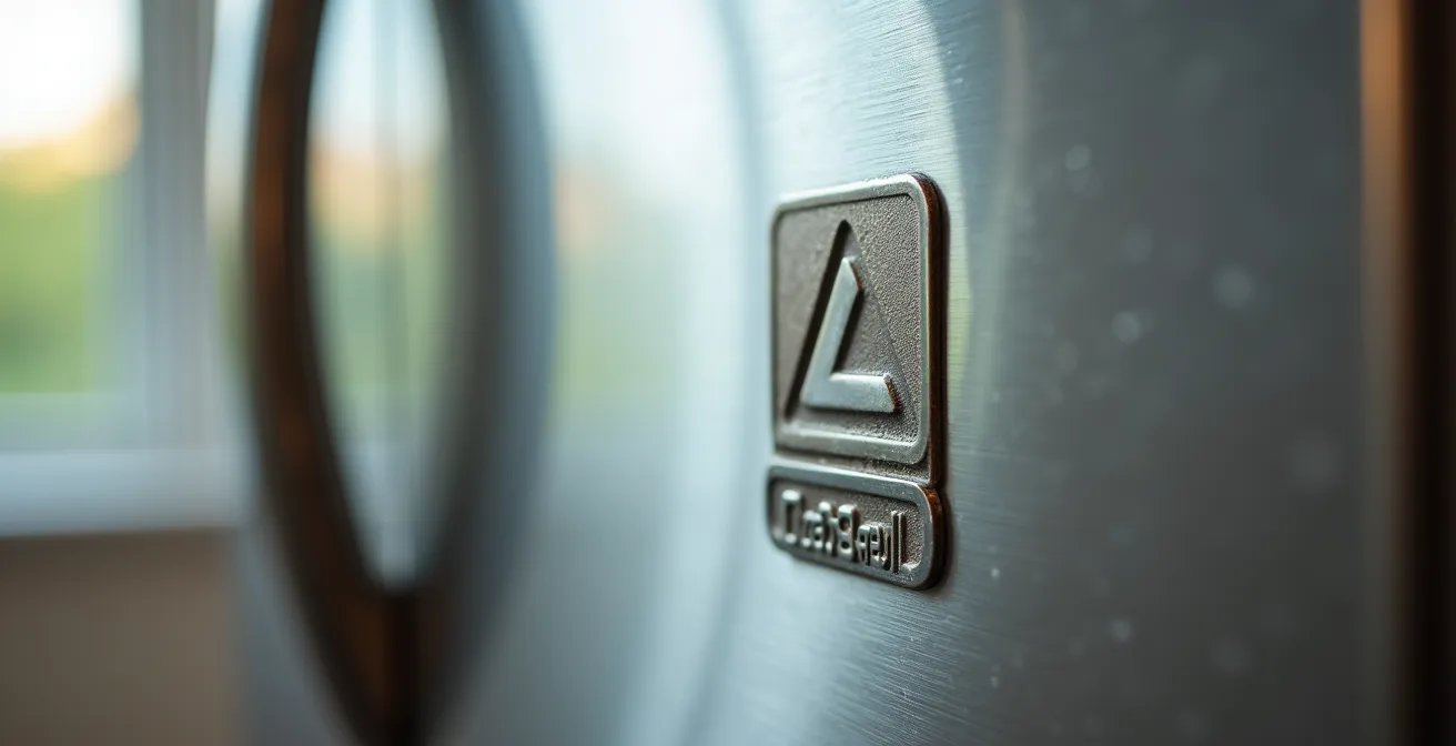 Gros plan sur les symboles de classe d'isolation gravés sur la plaque signalétique d'un appareil électrique