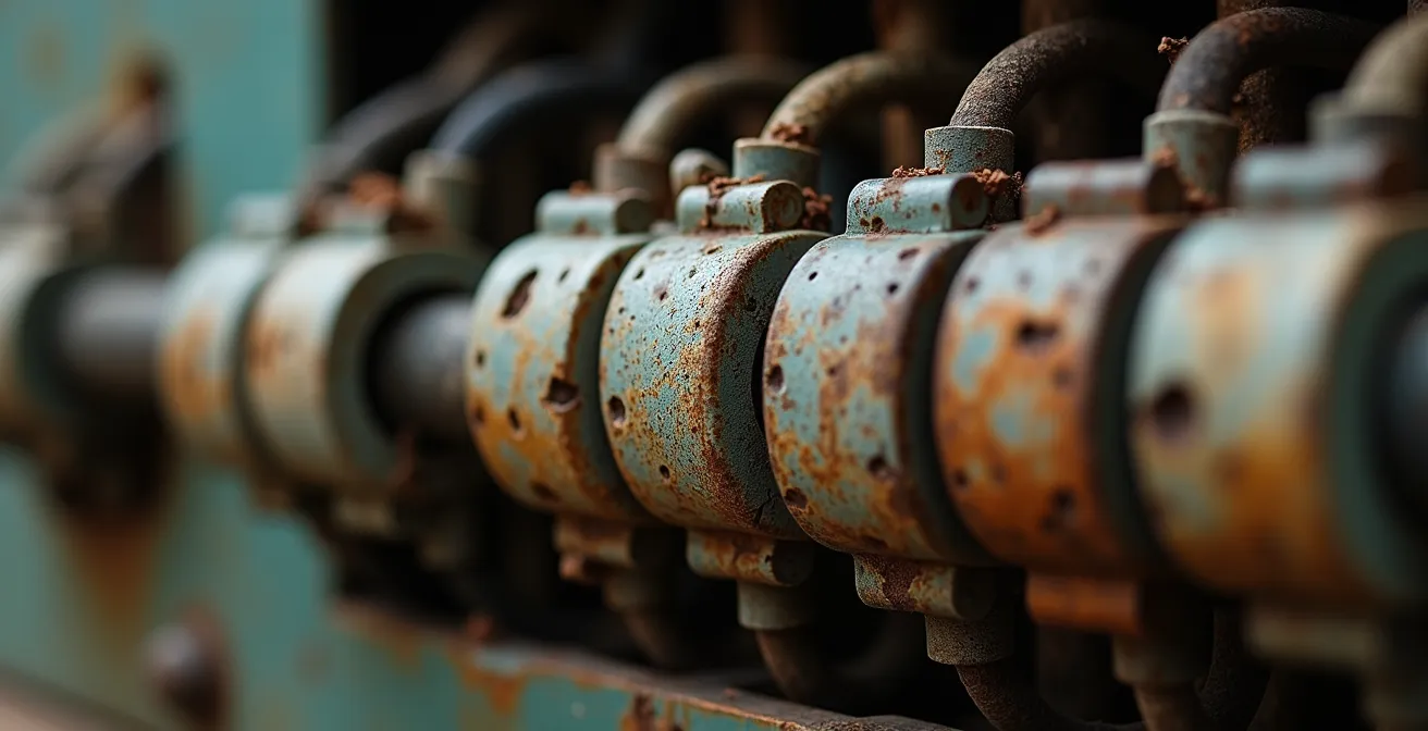 Gros plan sur un tableau électrique ancien avec fusibles porcelaine et câbles vétustes