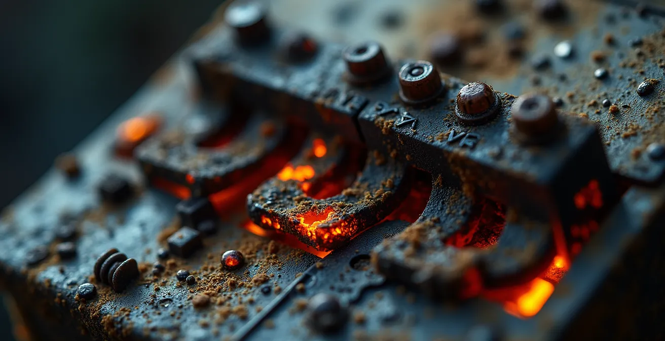 Traces de brûlure et arc électrique sur un disjoncteur endommagé dans un tableau électrique