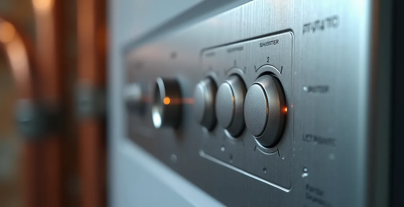 Gros plan sur le système de programmation d'un chauffe-eau avec indication visuelle des économies