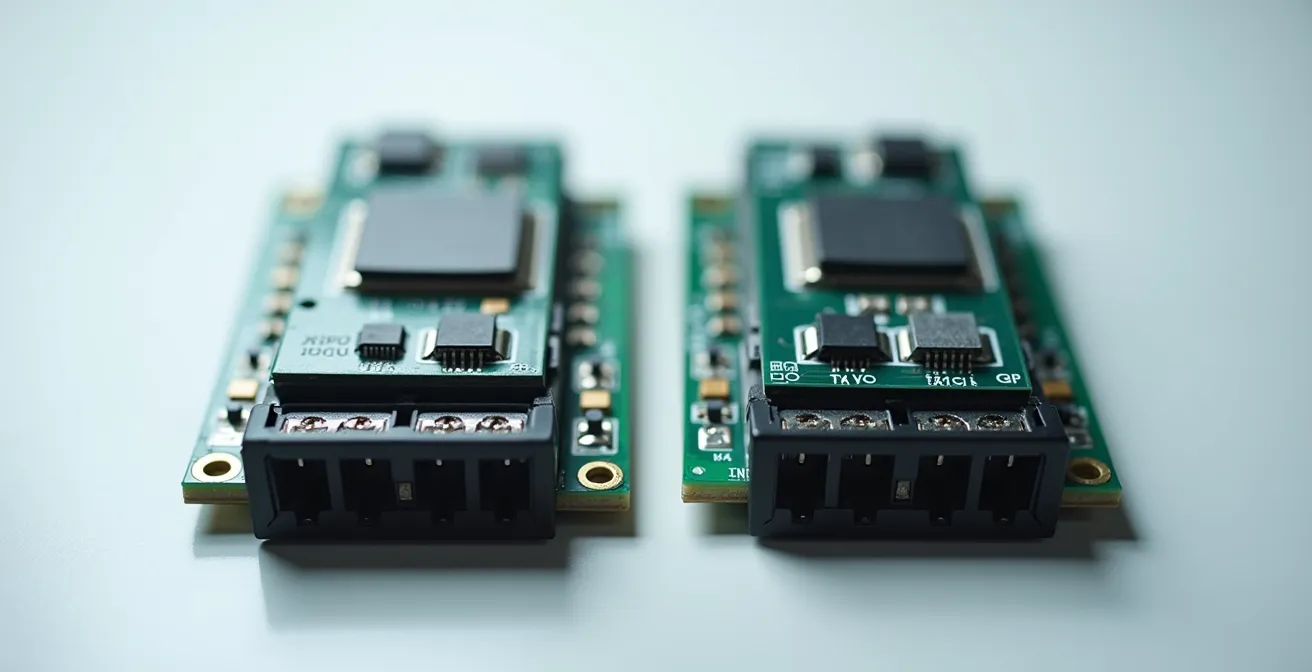 Comparaison visuelle entre un interrupteur et un disjoncteur différentiel dans un tableau électrique