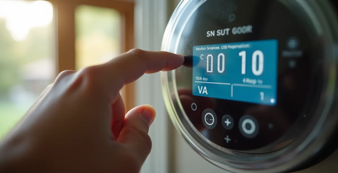 Main utilisant le bouton plus du compteur Linky pour afficher la puissance instantanée