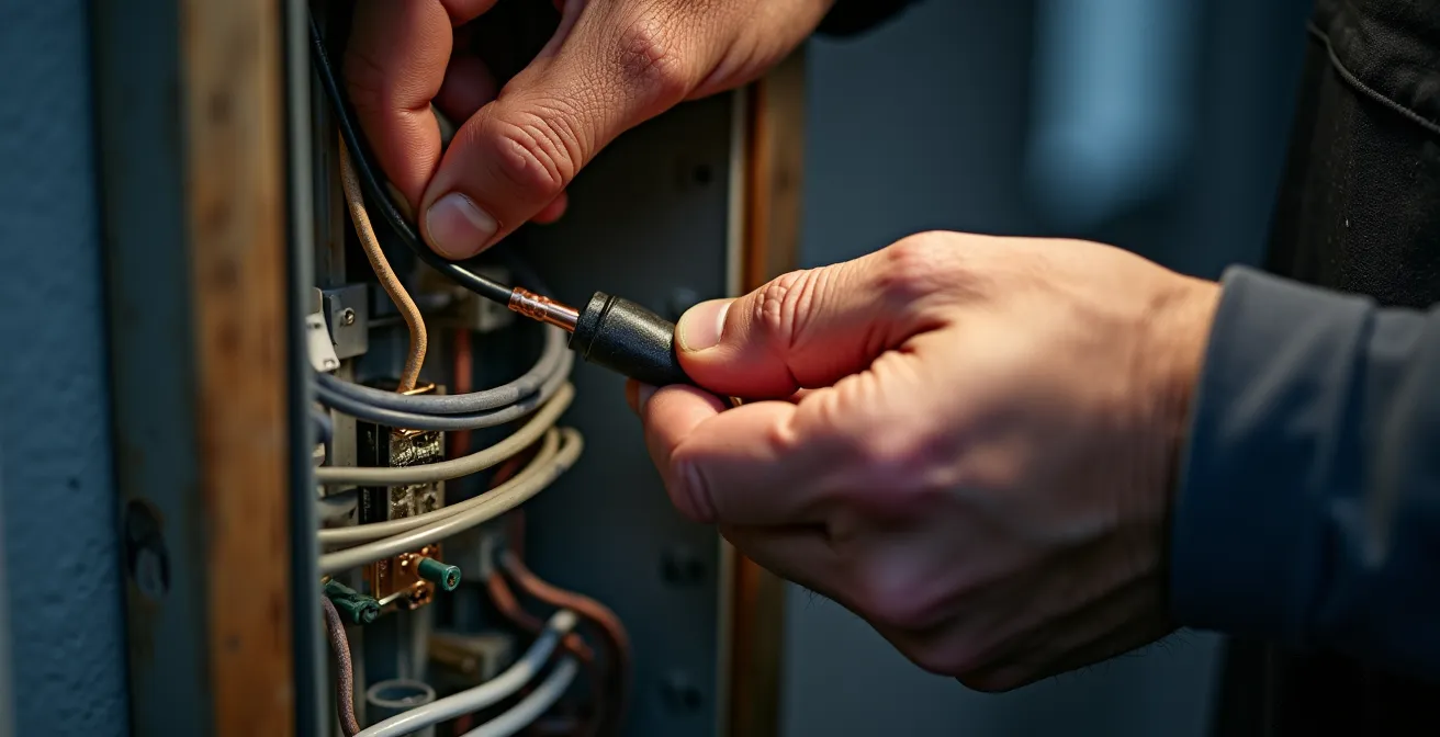 Connecteur de jonction en ligne Wago installé dans une boîte encastrée avec gain de place visible