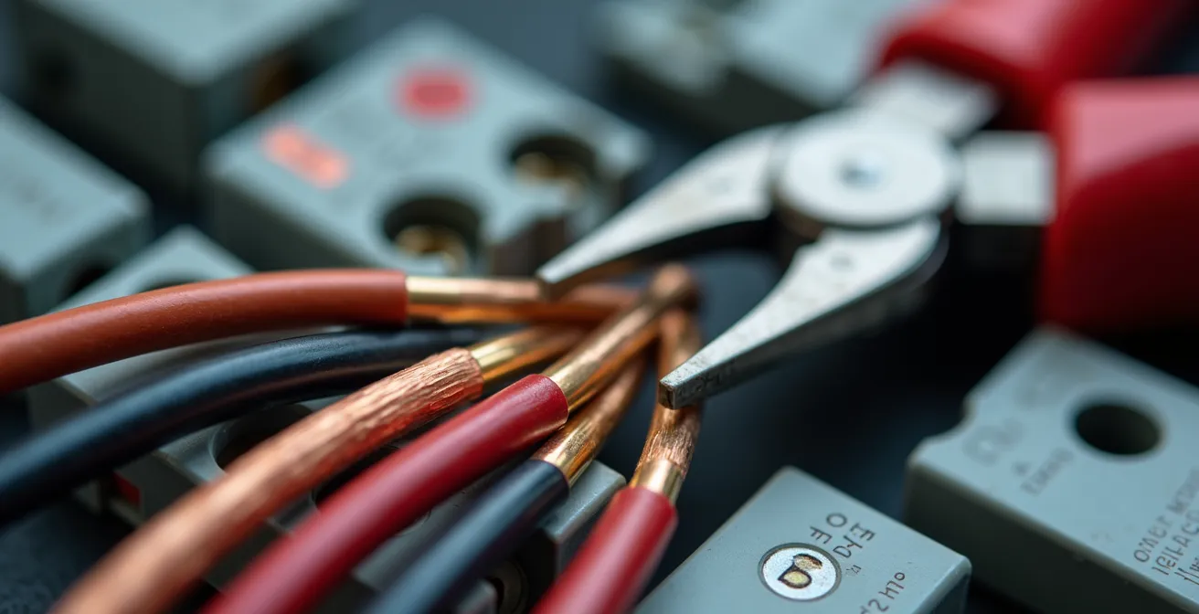 Vue macro de composants électriques et outils de rénovation professionnels