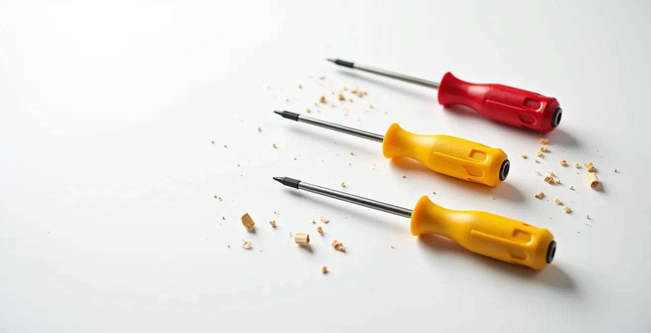 Gros plan sur les signes d'usure d'un tournevis VDE à remplacer pour garantir la sécurité
