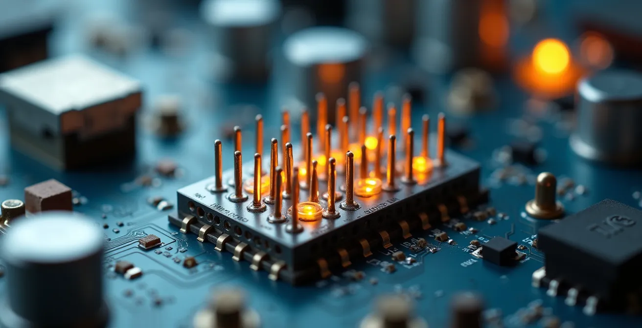 Vue macro technique d'un variateur LED et de connexions électriques