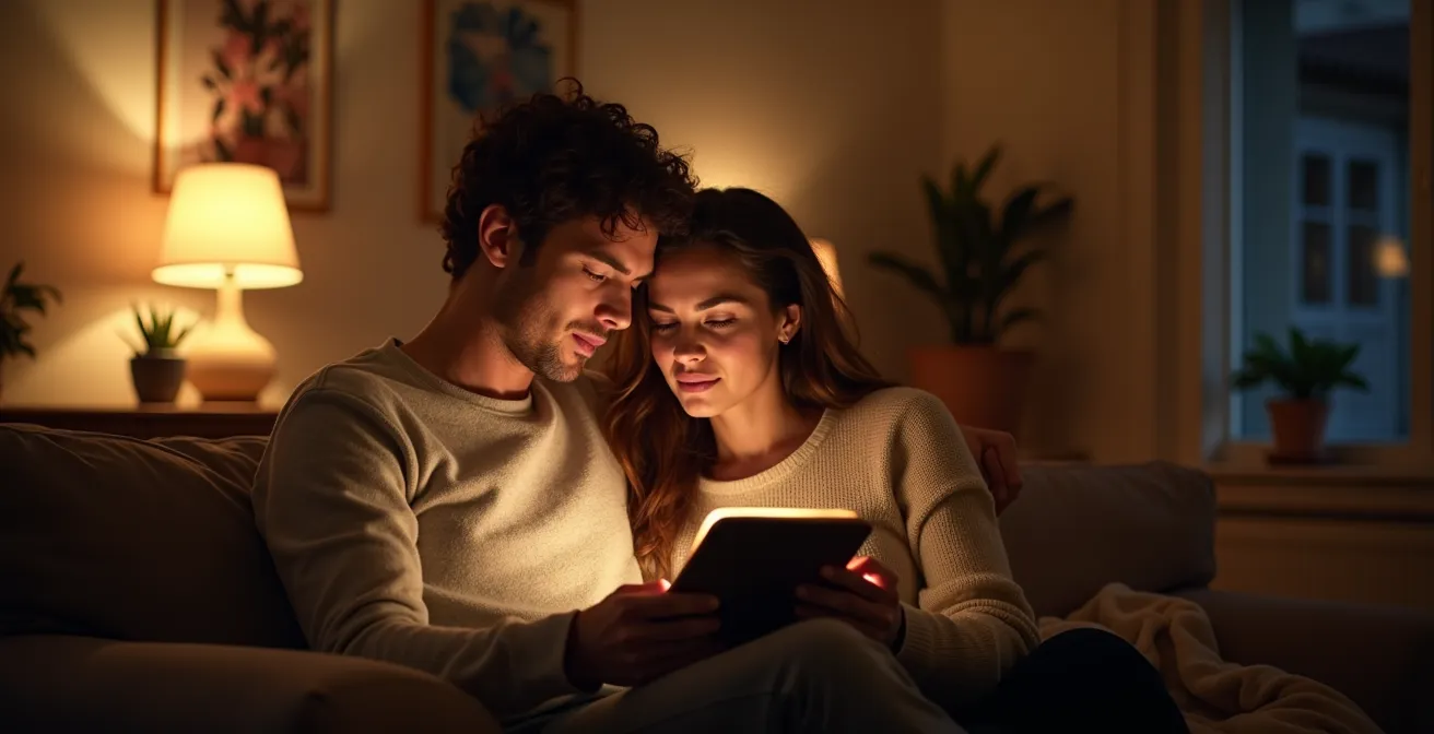 Salon français avec trois ambiances d'éclairage LED différentes selon les activités