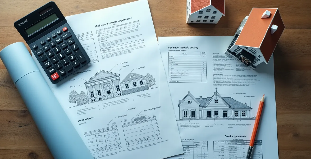 Documents financiers et calculatrice sur bureau pour montage dossier éco-PTZ