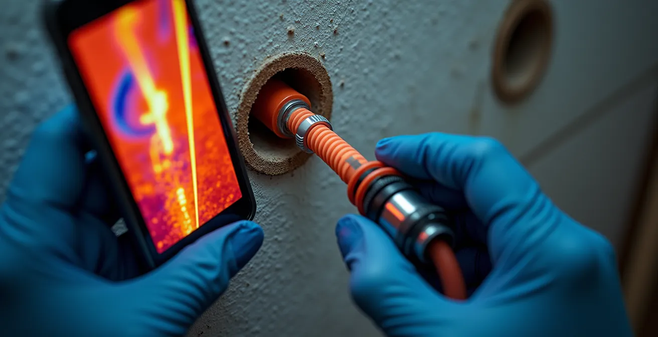 Endoscope de chantier connecté à smartphone pour visualiser l'intérieur d'une cloison creuse