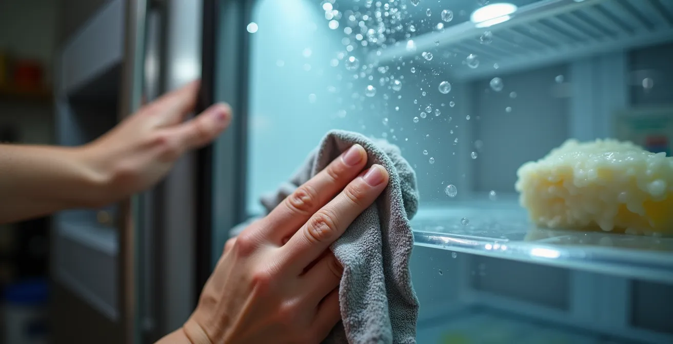 Gros plan sur les mains nettoyant les filtres et joints d'un appareil électroménager