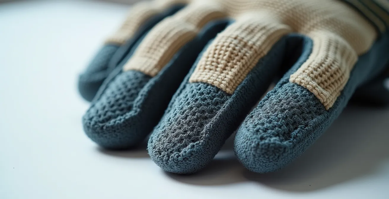 Gros plan sur des gants de protection mécaniques avec marquage EN 388 visible