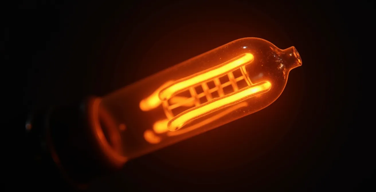 Vue macro d'un filament d'ampoule incandescent rougeoyant montrant la dissipation de chaleur