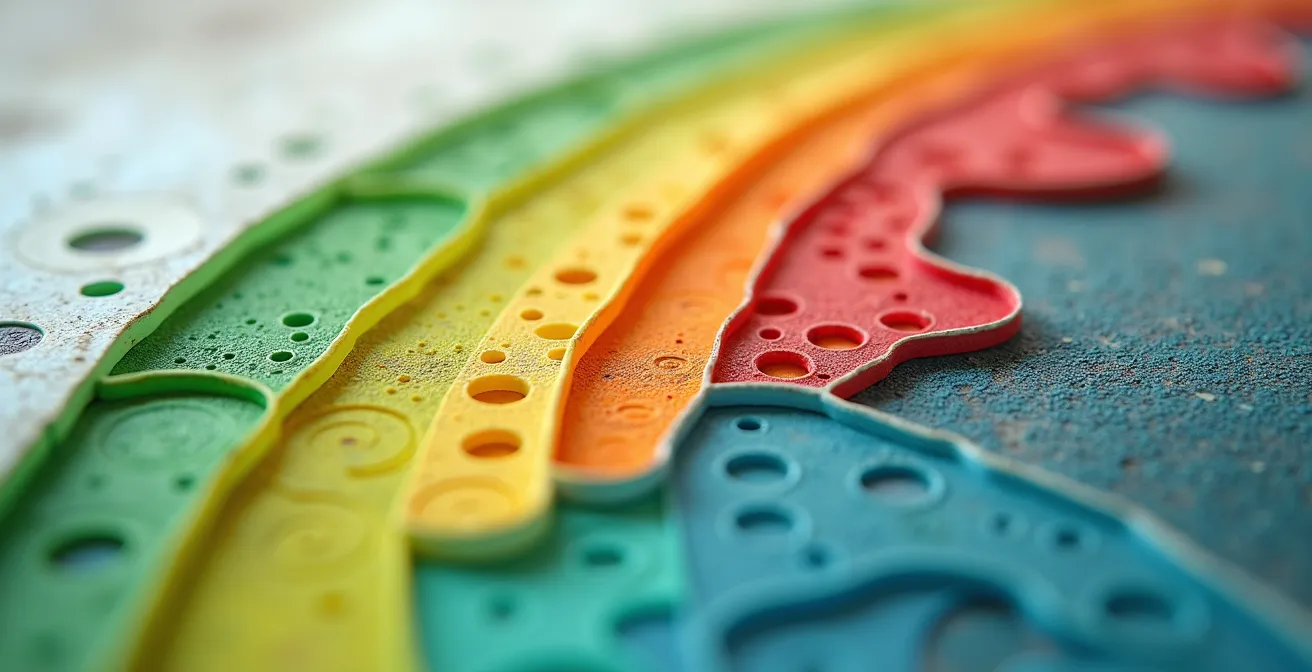 Gros plan sur les pictogrammes d'une étiquette énergie avec échelle colorée