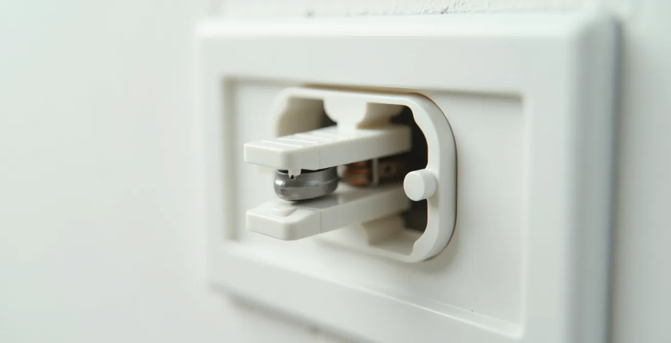Gros plan sur le mécanisme interne d'une prise avec éclipses de protection