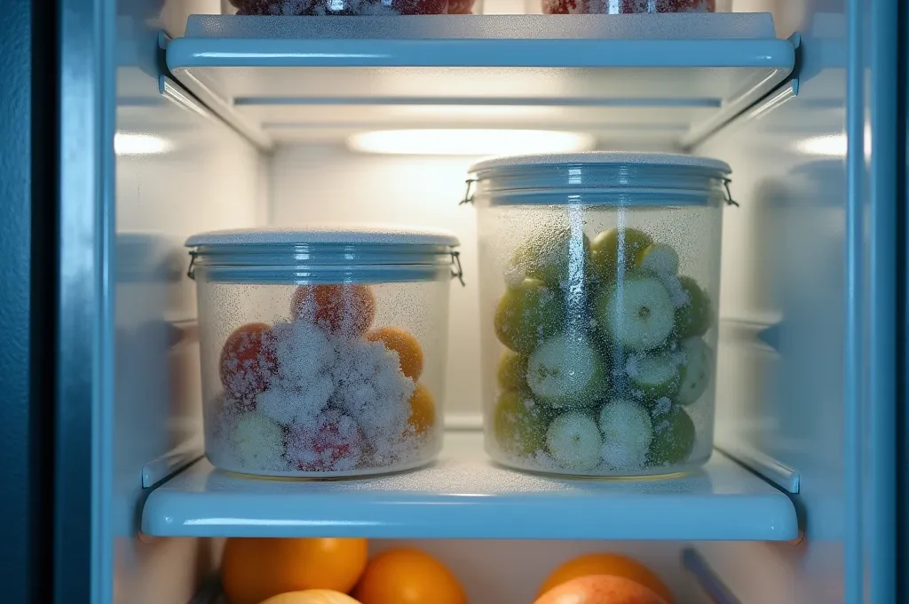 Intérieur d'un réfrigérateur bien organisé montrant l'effet de l'inertie thermique des aliments