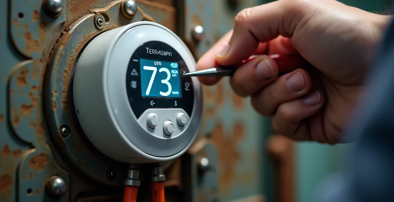 Installation d'un récepteur de thermostat sans fil près d'une chaudière dans une cave française