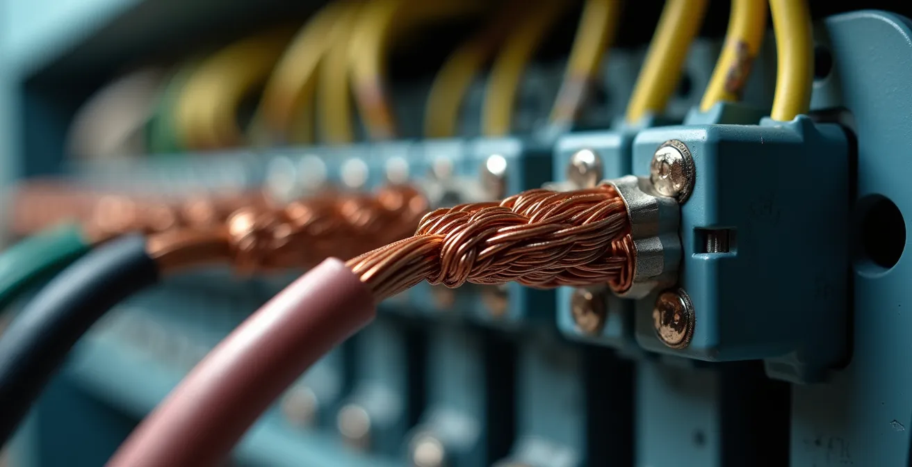 Vue en coupe d'une boîte d'encastrement avec connexions électriques par connecteurs Wago