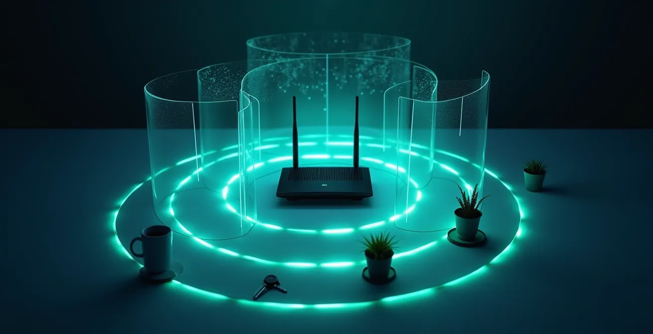 Vue conceptuelle d'un réseau domestique sécurisé avec différentes zones de protection