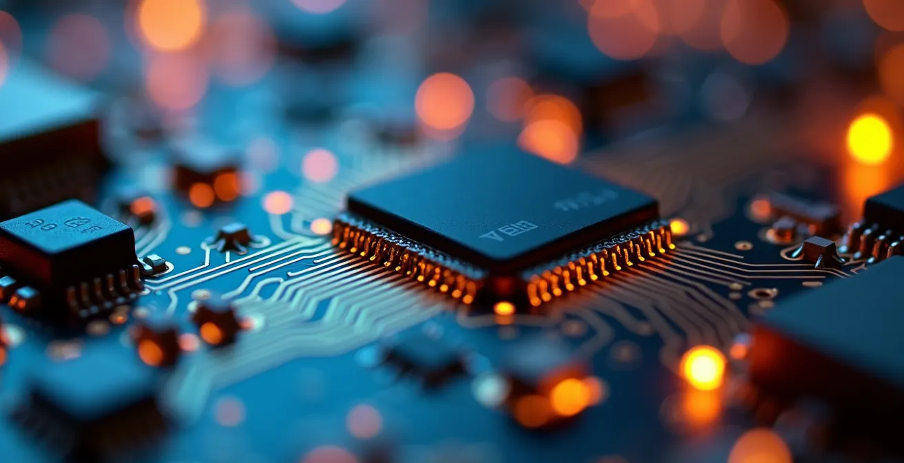 Vue macro d'un module domotique avec circuits et connexions visibles