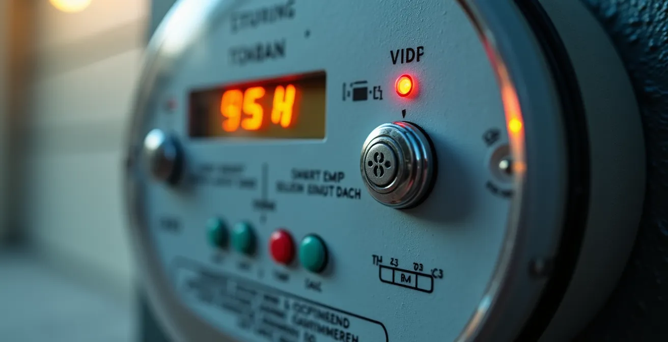 Gros plan sur un compteur électrique intelligent avec affichage numérique