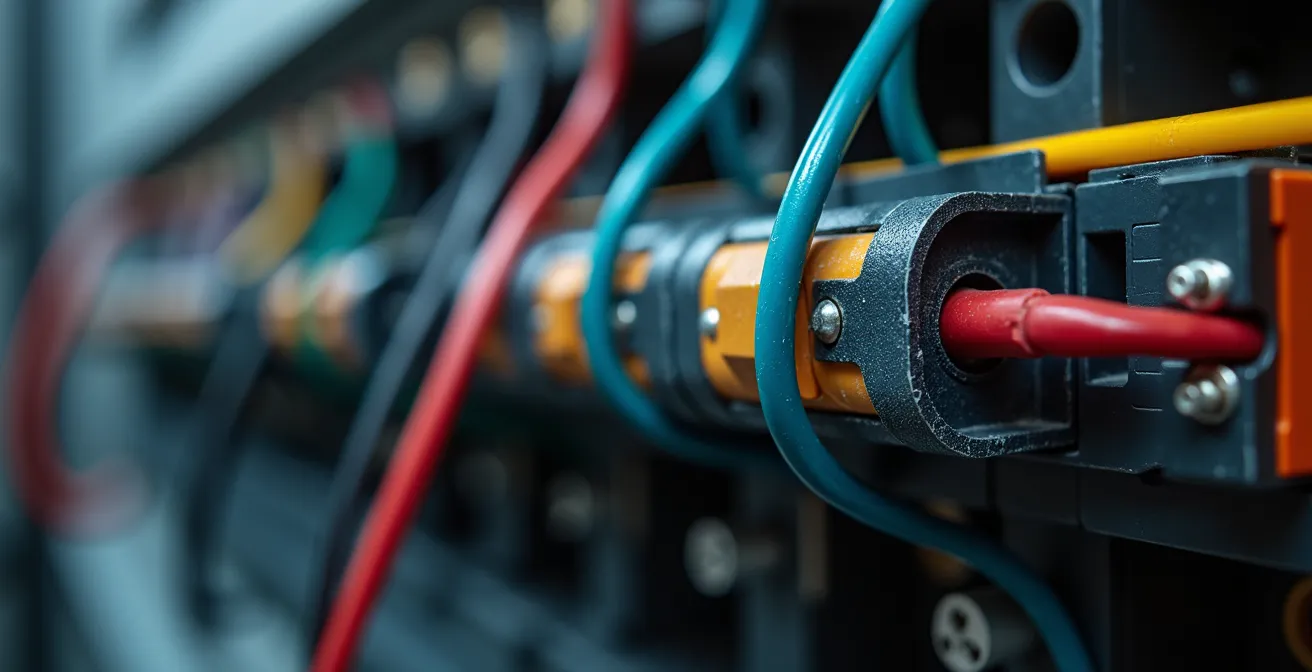 Vue détaillée d'un tableau électrique aux normes avec étiquetage des circuits