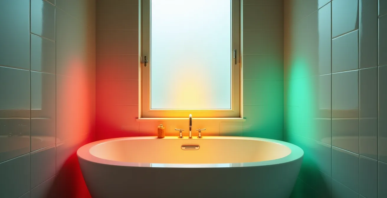 Vue en coupe d'une salle de bain montrant les trois volumes de sécurité autour de la baignoire