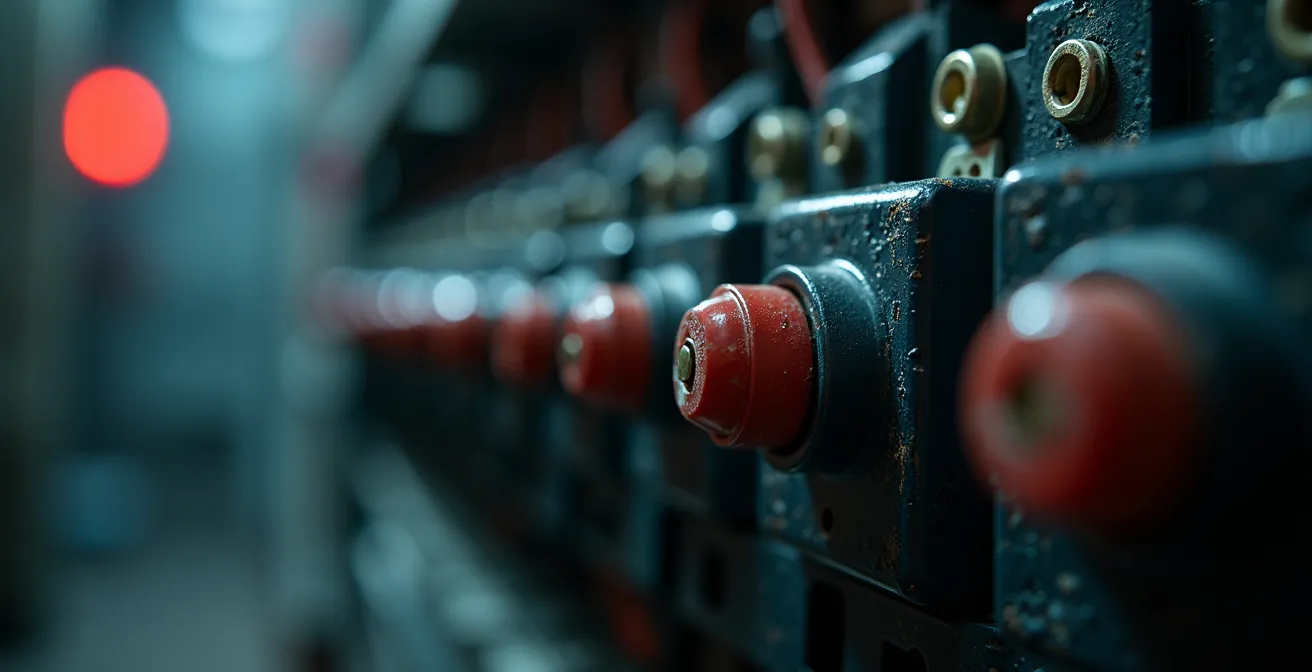 Vue macro détaillée des disjoncteurs dans un tableau électrique
