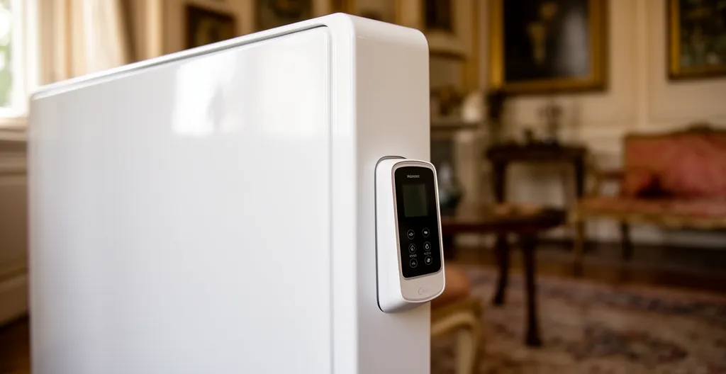 Radiateur électrique moderne avec module de pilotage connecté dans un salon